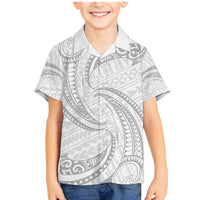 White Sunday Lotu Tamaiti Family Matching Mermaid Dress and Hawaiian Shirt Polynesian Wave Pastel Gray - Polynesian Pride