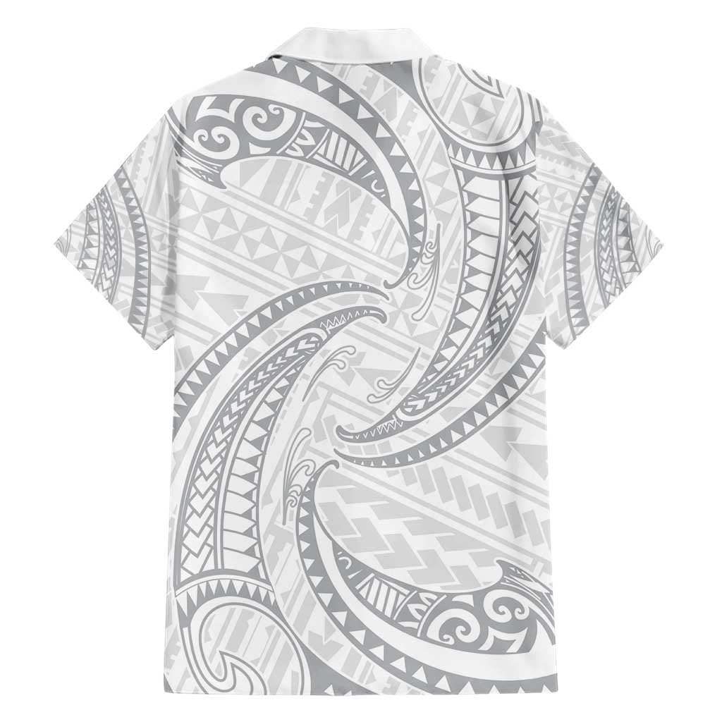 White Sunday Lotu Tamaiti Family Matching Short Sleeve Bodycon Dress and Hawaiian Shirt Polynesian Wave Pastel Gray - Polynesian Pride