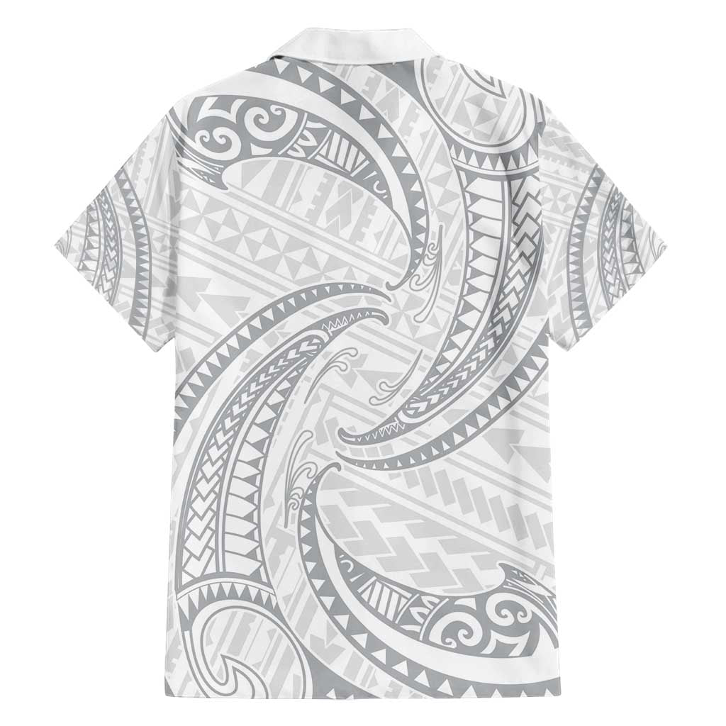 White Sunday Lotu Tamaiti Family Matching Summer Maxi Dress and Hawaiian Shirt Polynesian Wave Pastel Gray - Polynesian Pride