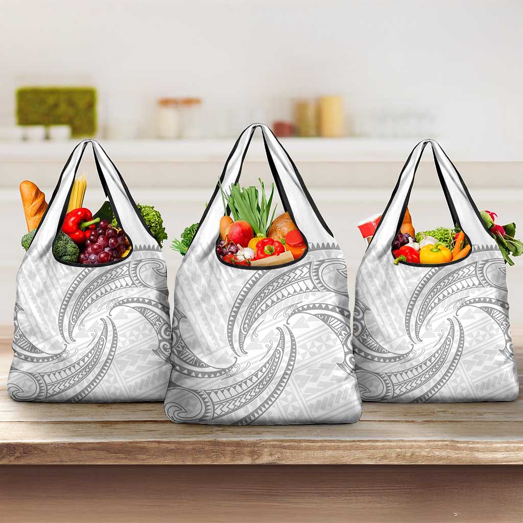 White Sunday Lotu Tamaiti Grocery Bag Polynesian Wave Pastel Gray - Polynesian Pride