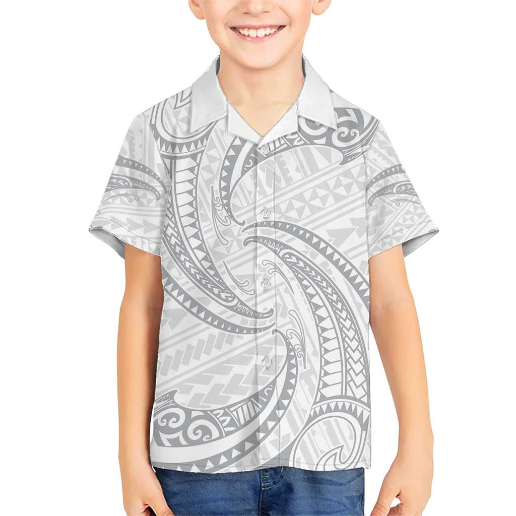 White Sunday Lotu Tamaiti Hawaiian Shirt Polynesian Wave Pastel Gray - Polynesian Pride