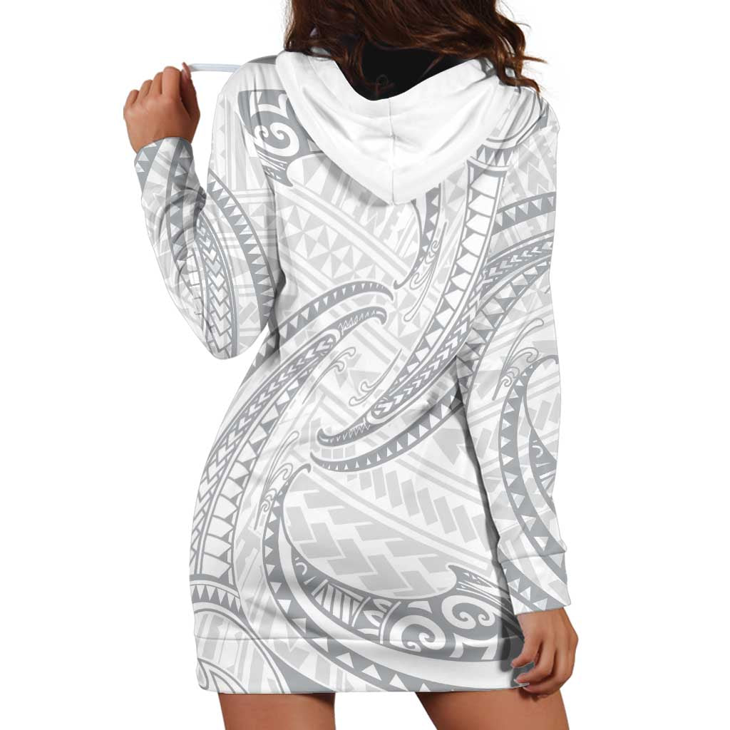 White Sunday Lotu Tamaiti Hoodie Dress Polynesian Wave Pastel Gray - Polynesian Pride