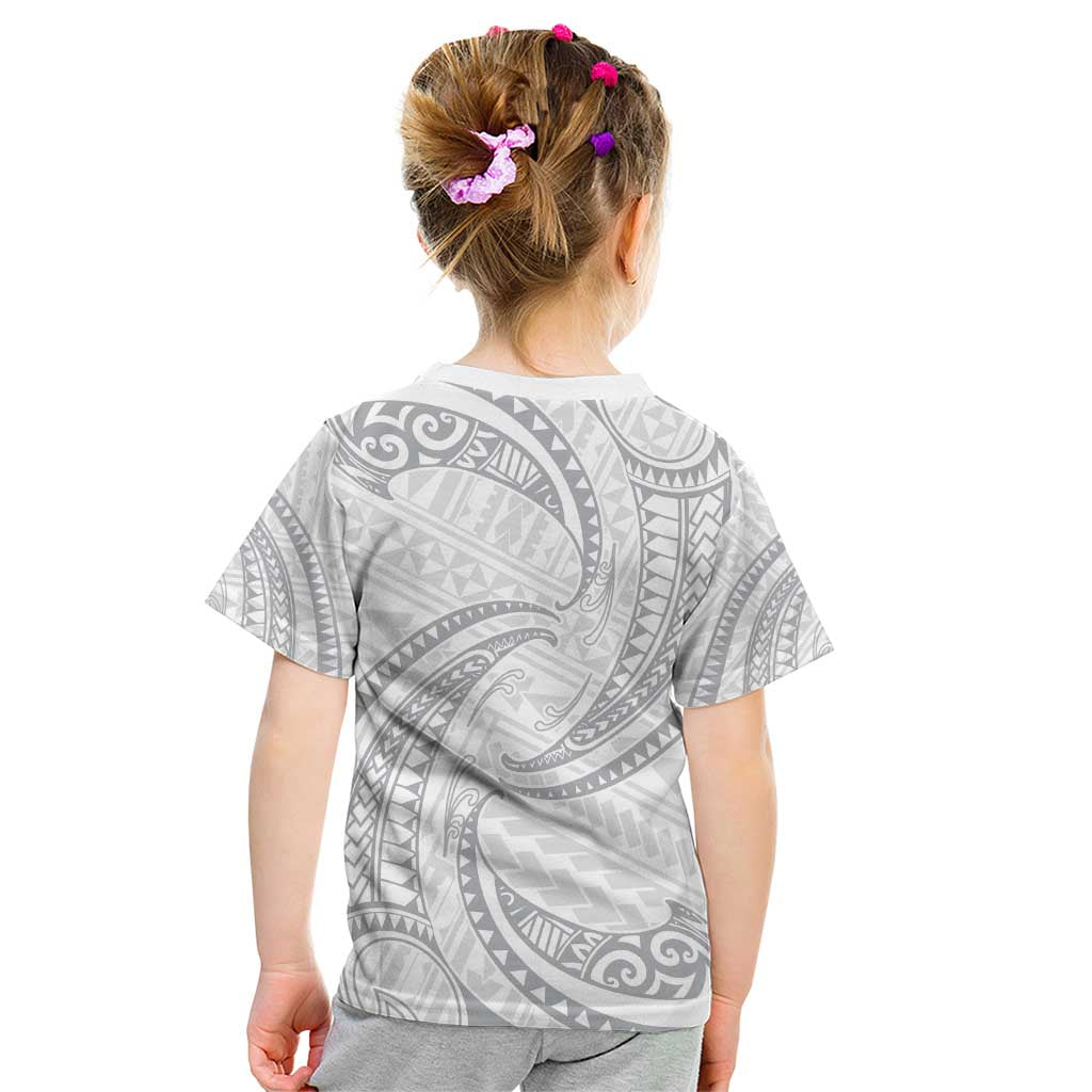 White Sunday Lotu Tamaiti Kid T Shirt Polynesian Wave Pastel Gray - Polynesian Pride
