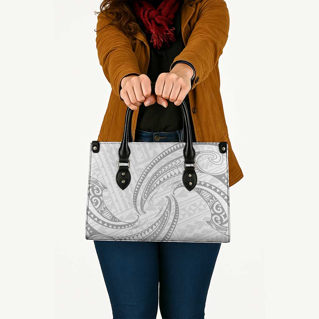 White Sunday Lotu Tamaiti Leather Bag Polynesian Wave Pastel Gray - Polynesian Pride