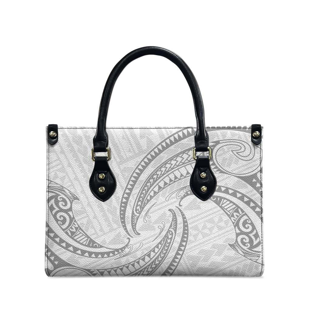 White Sunday Lotu Tamaiti Leather Bag Polynesian Wave Pastel Gray - Polynesian Pride
