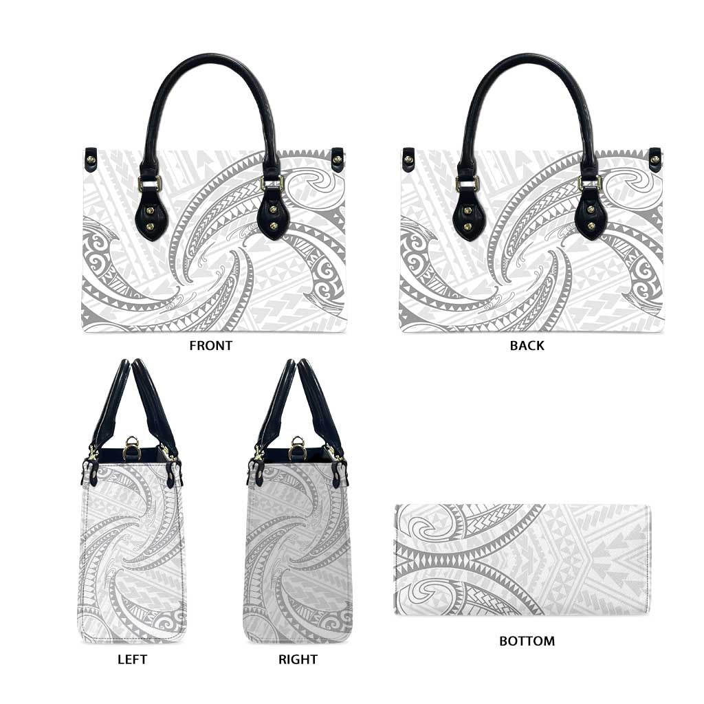 White Sunday Lotu Tamaiti Leather Bag Polynesian Wave Pastel Gray - Polynesian Pride