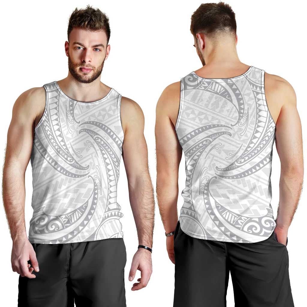 White Sunday Lotu Tamaiti Men Tank Top Polynesian Wave Pastel Gray - Polynesian Pride