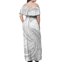 White Sunday Lotu Tamaiti Off Shoulder Maxi Dress Polynesian Wave Pastel Gray - Polynesian Pride