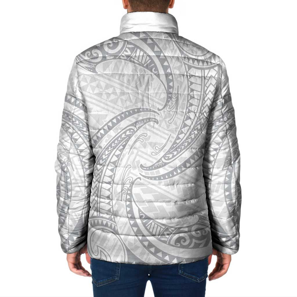 White Sunday Lotu Tamaiti Padded Jacket Polynesian Wave Pastel Gray - Polynesian Pride