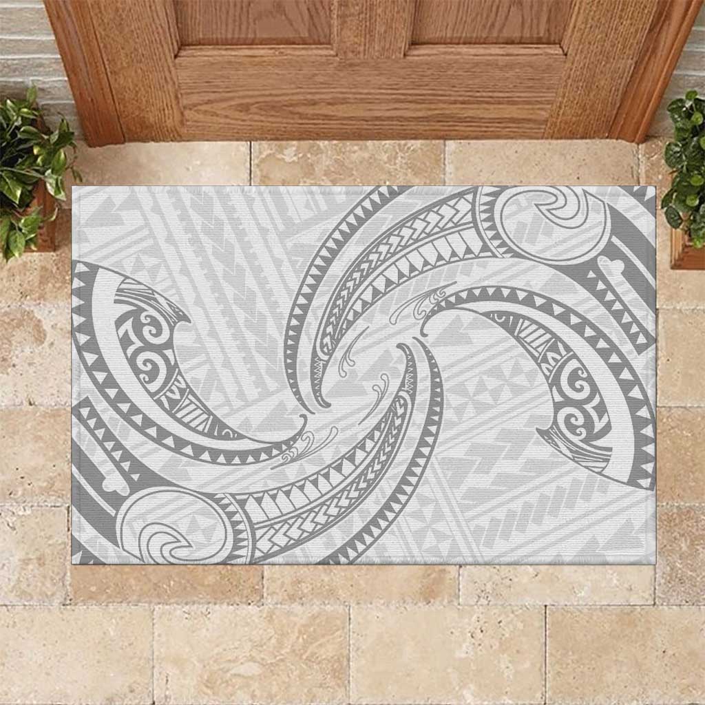 White Sunday Lotu Tamaiti Rubber Doormat Polynesian Wave Pastel Gray - Polynesian Pride