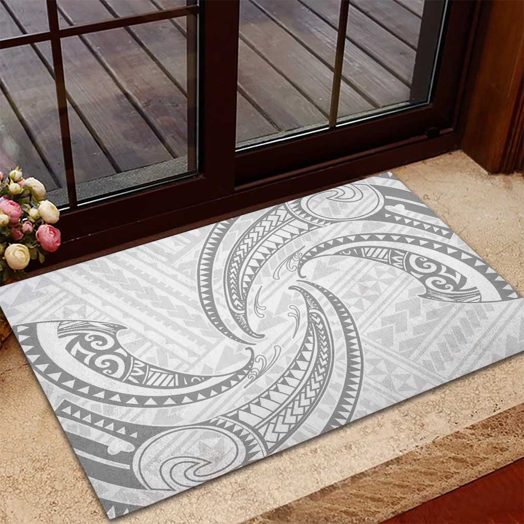 White Sunday Lotu Tamaiti Rubber Doormat Polynesian Wave Pastel Gray - Polynesian Pride