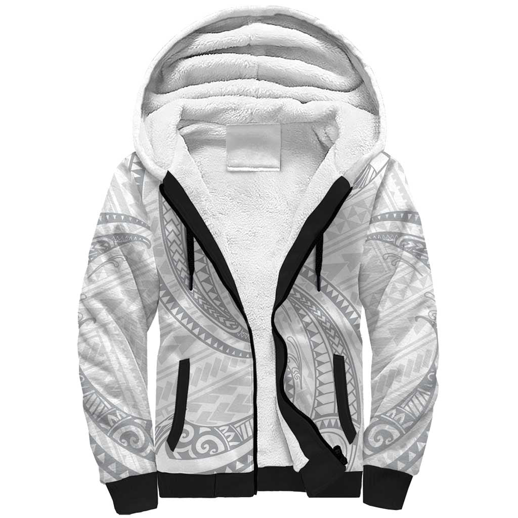 White Sunday Lotu Tamaiti Sherpa Hoodie Polynesian Wave Pastel Gray - Polynesian Pride