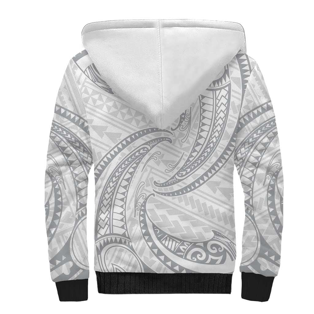 White Sunday Lotu Tamaiti Sherpa Hoodie Polynesian Wave Pastel Gray - Polynesian Pride
