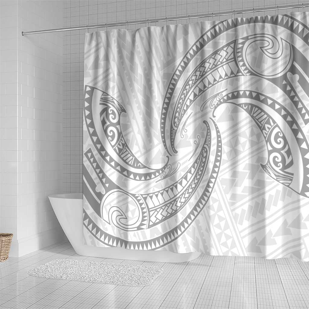 White Sunday Lotu Tamaiti Shower Curtain Polynesian Wave Pastel Gray - Polynesian Pride