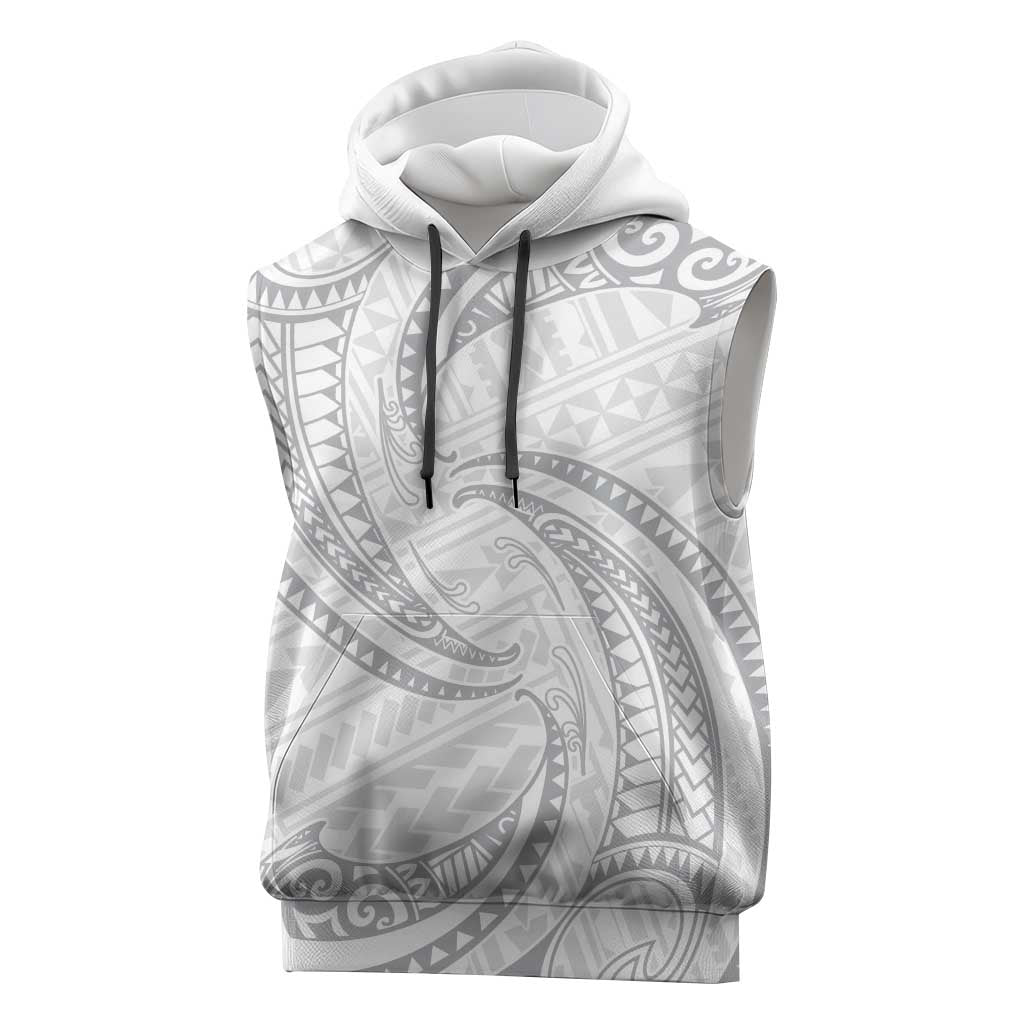 White Sunday Lotu Tamaiti Sleeveless Hoodie Polynesian Wave Pastel Gray - Polynesian Pride