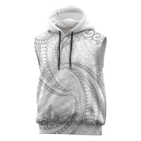 White Sunday Lotu Tamaiti Sleeveless Hoodie Polynesian Wave Pastel Gray - Polynesian Pride