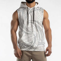 White Sunday Lotu Tamaiti Sleeveless Hoodie Polynesian Wave Pastel Gray - Polynesian Pride