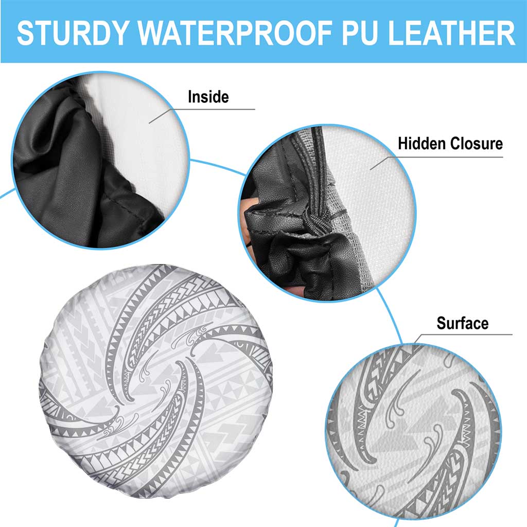 White Sunday Lotu Tamaiti Spare Tire Cover Polynesian Wave Pastel Gray - Polynesian Pride