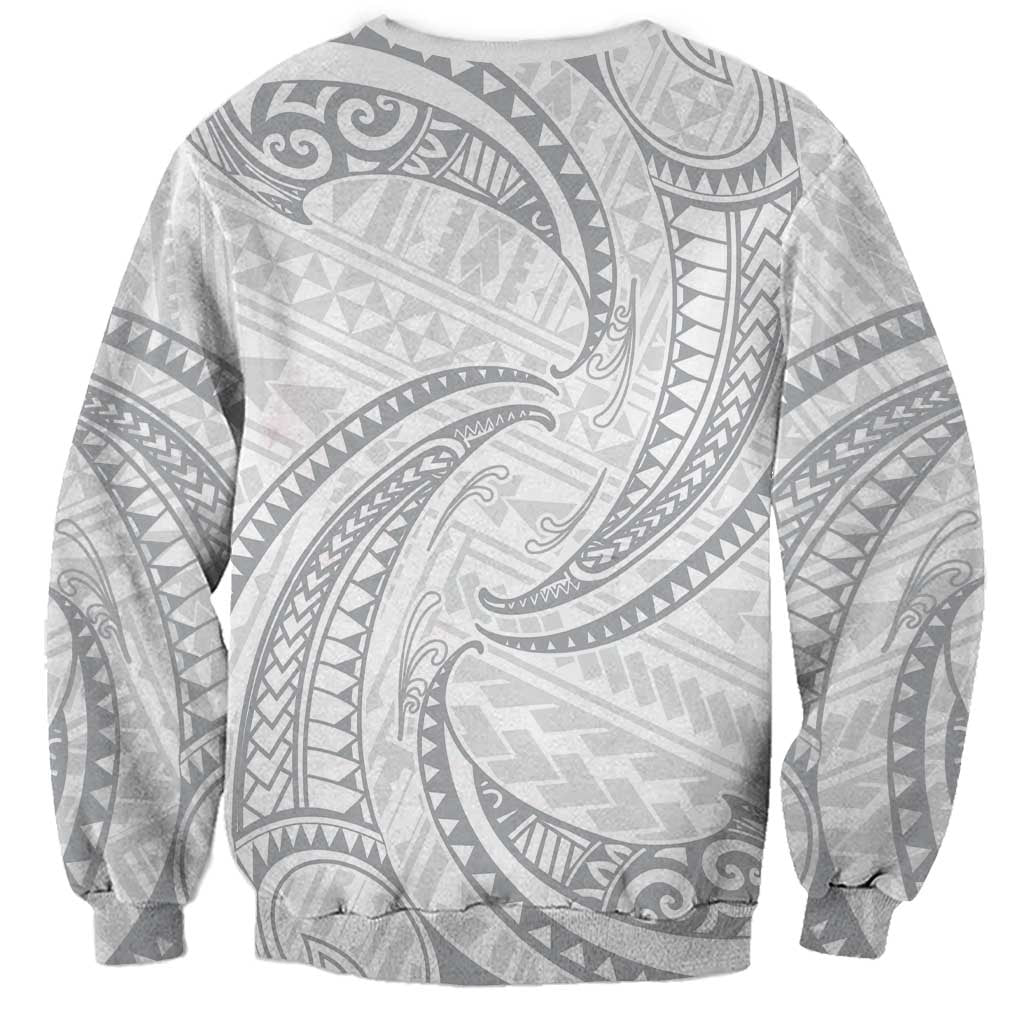 White Sunday Lotu Tamaiti Sweatshirt Polynesian Wave Pastel Gray - Polynesian Pride