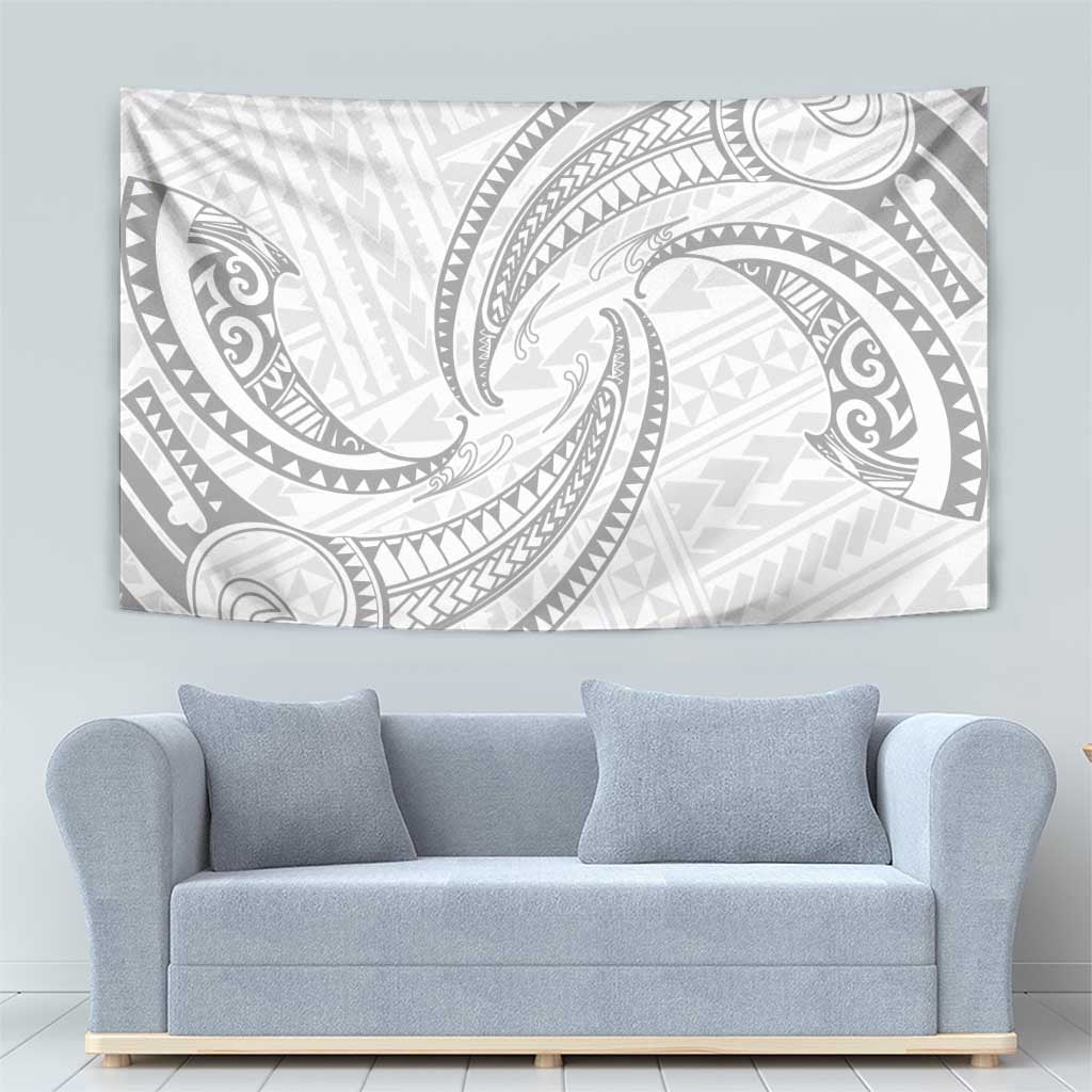 White Sunday Lotu Tamaiti Tapestry Polynesian Wave Pastel Gray - Polynesian Pride