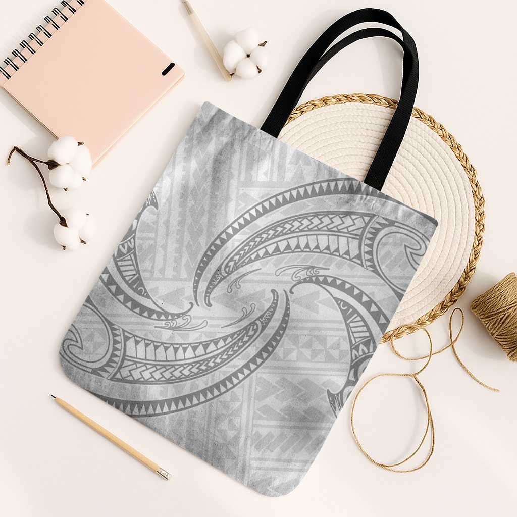 White Sunday Lotu Tamaiti Tote Bag Polynesian Wave Pastel Gray - Polynesian Pride