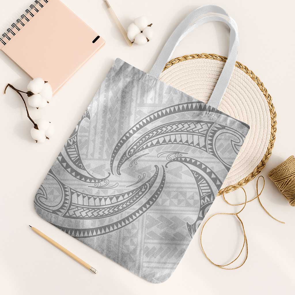 White Sunday Lotu Tamaiti Tote Bag Polynesian Wave Pastel Gray - Polynesian Pride