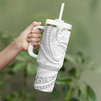 White Sunday Lotu Tamaiti Tumbler With Handle Polynesian Wave Pastel Gray - Polynesian Pride