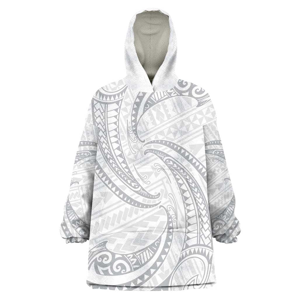 White Sunday Lotu Tamaiti Wearable Blanket Hoodie Polynesian Wave Pastel Gray - Polynesian Pride