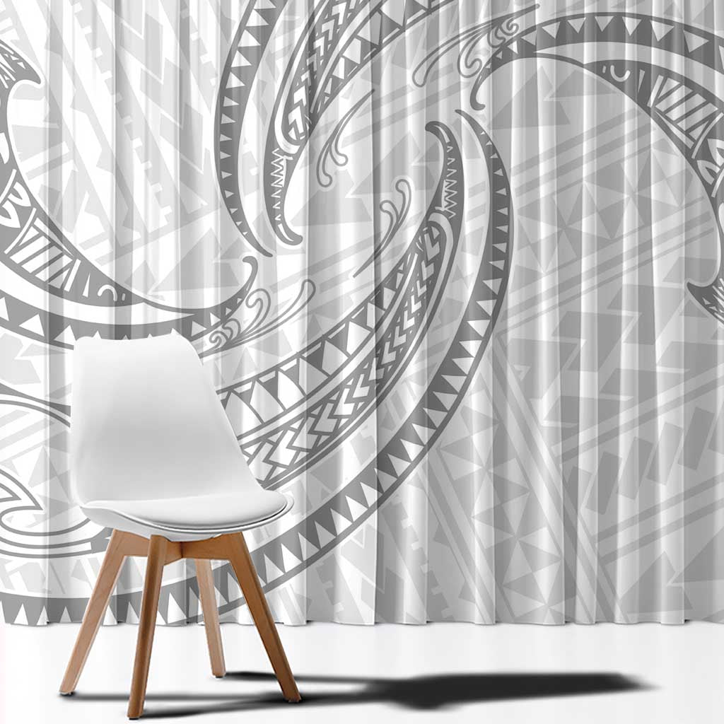 White Sunday Lotu Tamaiti Window Curtain Polynesian Wave Pastel Gray - Polynesian Pride