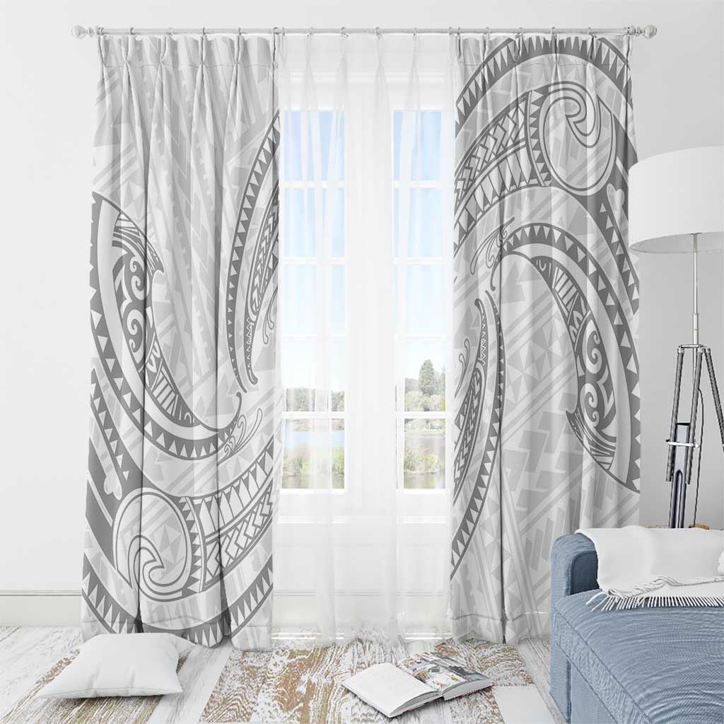 White Sunday Lotu Tamaiti Window Curtain Polynesian Wave Pastel Gray - Polynesian Pride