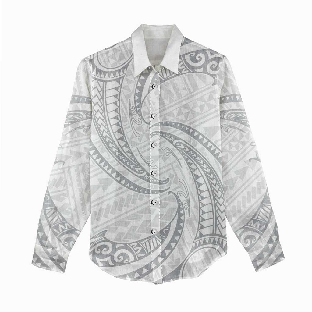 White Sunday Lotu Tamaiti Women Casual Shirt Polynesian Wave Pastel Gray - Polynesian Pride