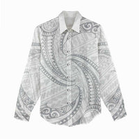 White Sunday Lotu Tamaiti Women Casual Shirt Polynesian Wave Pastel Gray - Polynesian Pride