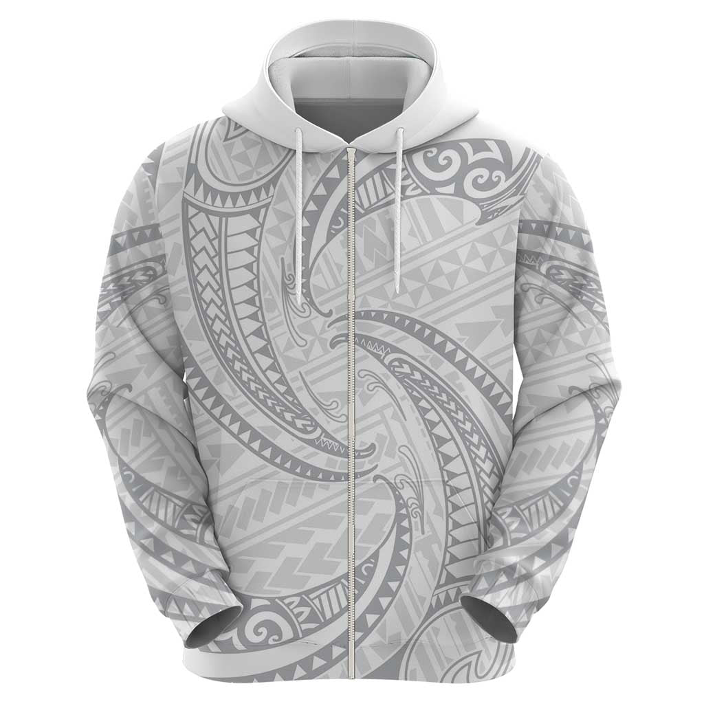White Sunday Lotu Tamaiti Zip Hoodie Polynesian Wave Pastel Gray - Polynesian Pride