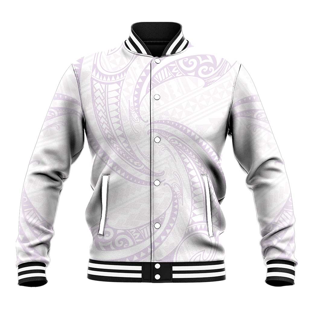 White Sunday Lotu Tamaiti Baseball Jacket Polynesian Wave Pastel Mauve - Polynesian Pride