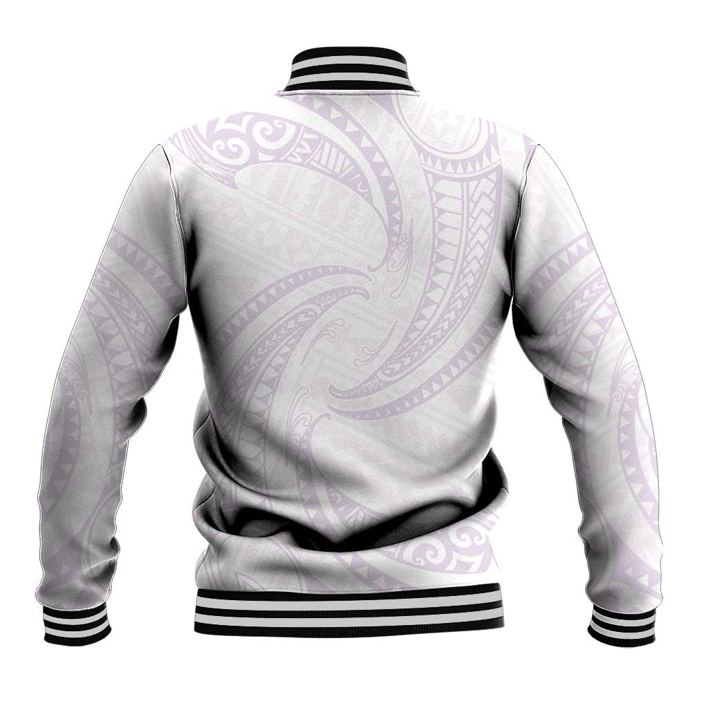 White Sunday Lotu Tamaiti Baseball Jacket Polynesian Wave Pastel Mauve - Polynesian Pride