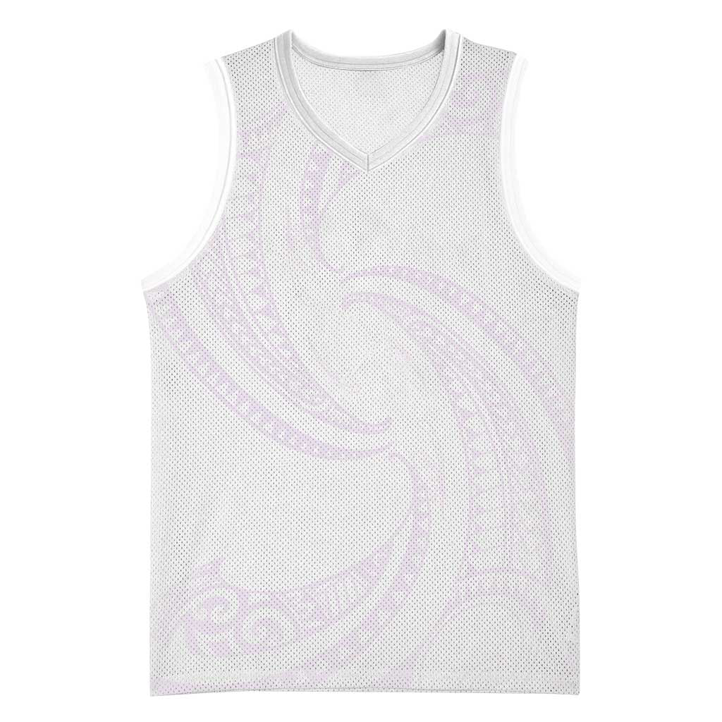 White Sunday Lotu Tamaiti Basketball Jersey Polynesian Wave Pastel Mauve - Polynesian Pride