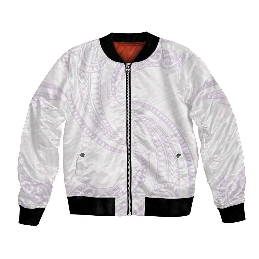 White Sunday Lotu Tamaiti Bomber Jacket Polynesian Wave Pastel Mauve - Polynesian Pride