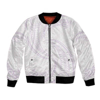 White Sunday Lotu Tamaiti Bomber Jacket Polynesian Wave Pastel Mauve - Polynesian Pride