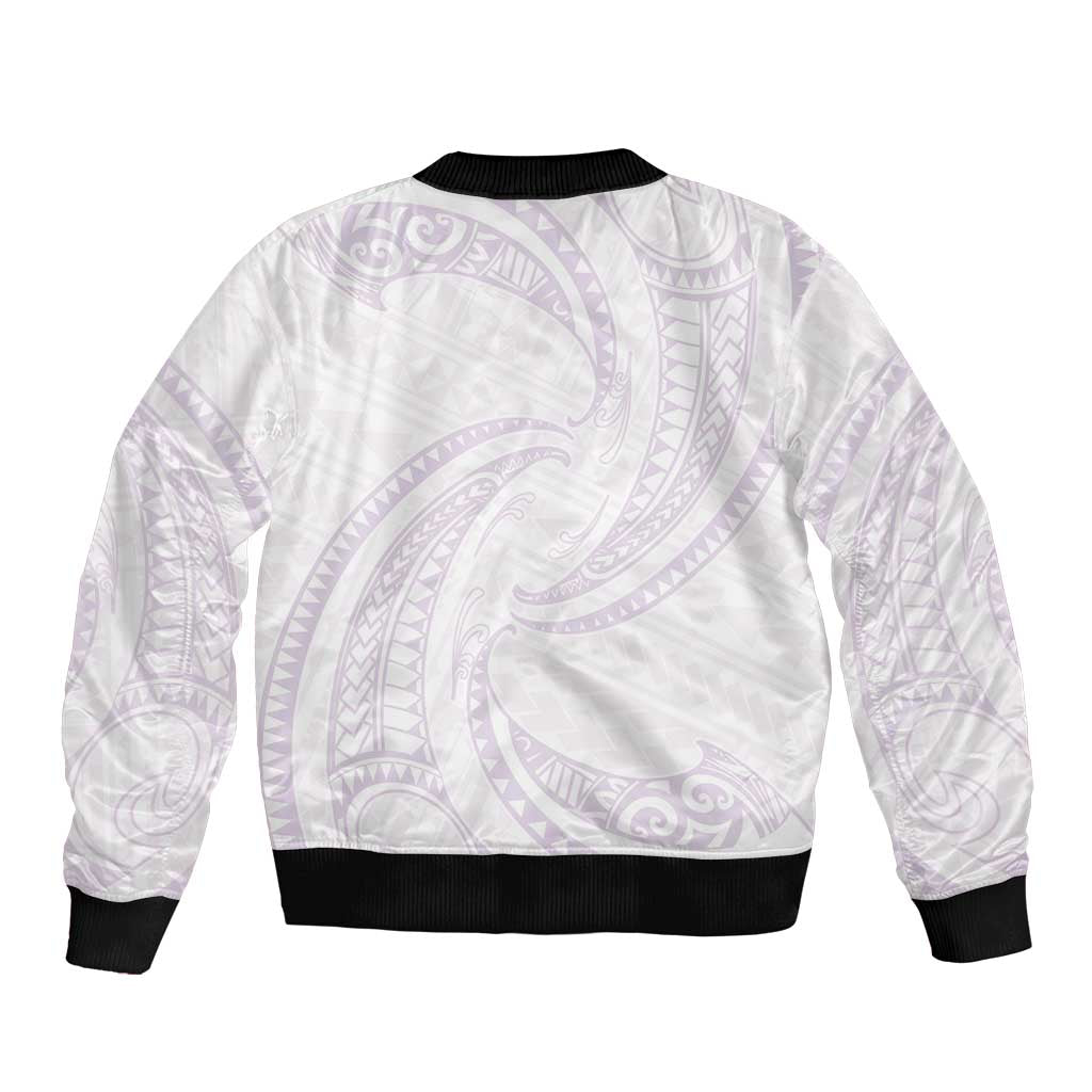 White Sunday Lotu Tamaiti Bomber Jacket Polynesian Wave Pastel Mauve - Polynesian Pride