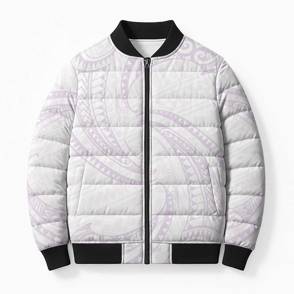 White Sunday Lotu Tamaiti Bomber Puffer Jacket Polynesian Wave Pastel Mauve - Polynesian Pride