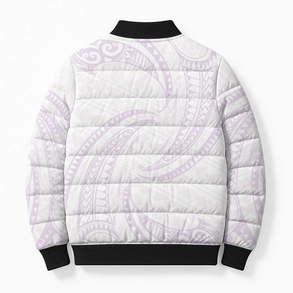 White Sunday Lotu Tamaiti Bomber Puffer Jacket Polynesian Wave Pastel Mauve - Polynesian Pride