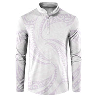 White Sunday Lotu Tamaiti Button Sweatshirt Polynesian Wave Pastel Mauve - Polynesian Pride