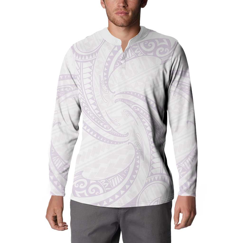 White Sunday Lotu Tamaiti Button Sweatshirt Polynesian Wave Pastel Mauve - Polynesian Pride