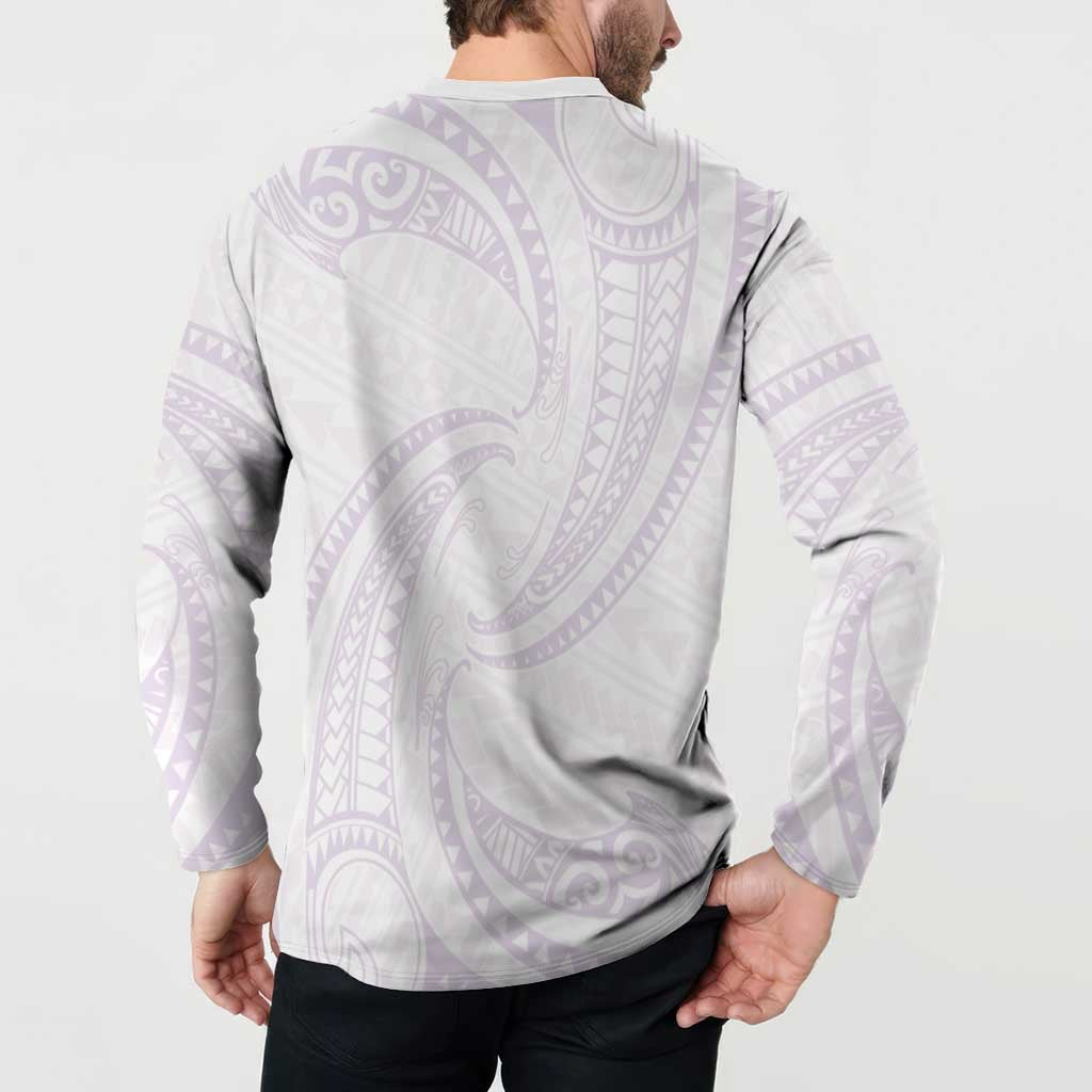White Sunday Lotu Tamaiti Button Sweatshirt Polynesian Wave Pastel Mauve - Polynesian Pride