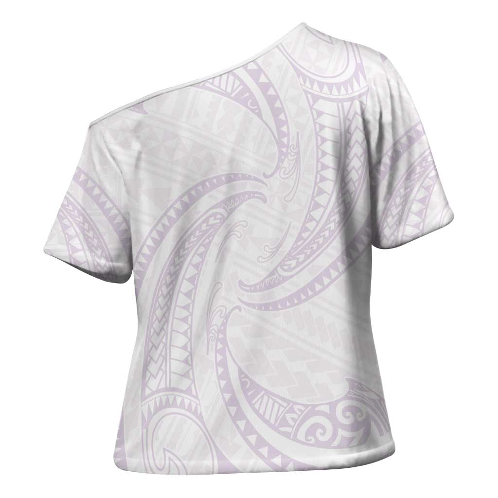 White Sunday Lotu Tamaiti Cross Shoulder Shirt Polynesian Wave Pastel Mauve - Polynesian Pride