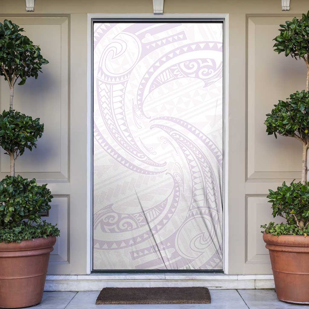 White Sunday Lotu Tamaiti Door Cover Polynesian Wave Pastel Mauve - Polynesian Pride