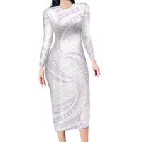 White Sunday Lotu Tamaiti Family Matching Long Sleeve Bodycon Dress and Hawaiian Shirt Polynesian Wave Pastel Mauve - Polynesian Pride