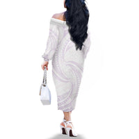 White Sunday Lotu Tamaiti Family Matching Off The Shoulder Long Sleeve Dress and Hawaiian Shirt Polynesian Wave Pastel Mauve - Polynesian Pride