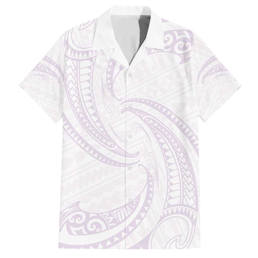 White Sunday Lotu Tamaiti Family Matching Off Shoulder Maxi Dress and Hawaiian Shirt Polynesian Wave Pastel Mauve - Polynesian Pride