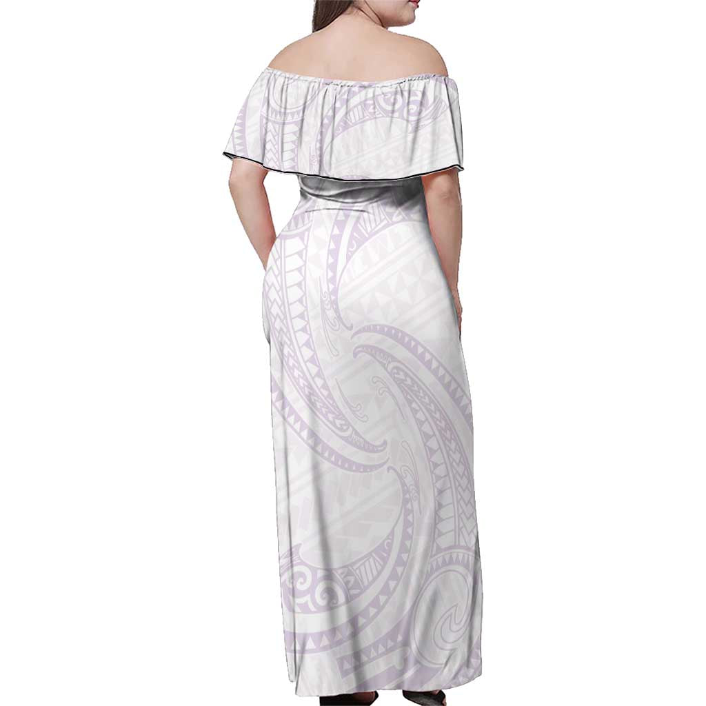 White Sunday Lotu Tamaiti Family Matching Off Shoulder Maxi Dress and Hawaiian Shirt Polynesian Wave Pastel Mauve - Polynesian Pride